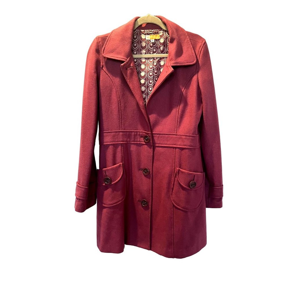 Vintage Tulle x Anthropologie Burgendy Pink Wool Peacoat L